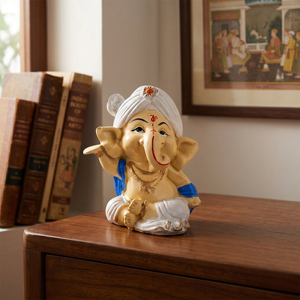 Premium Hand-Painted Bal Ganpati Turban Resin Statue