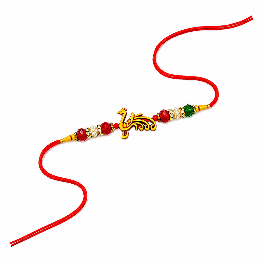 Elegant Wooden Peacock Medallion Designer Rakhi