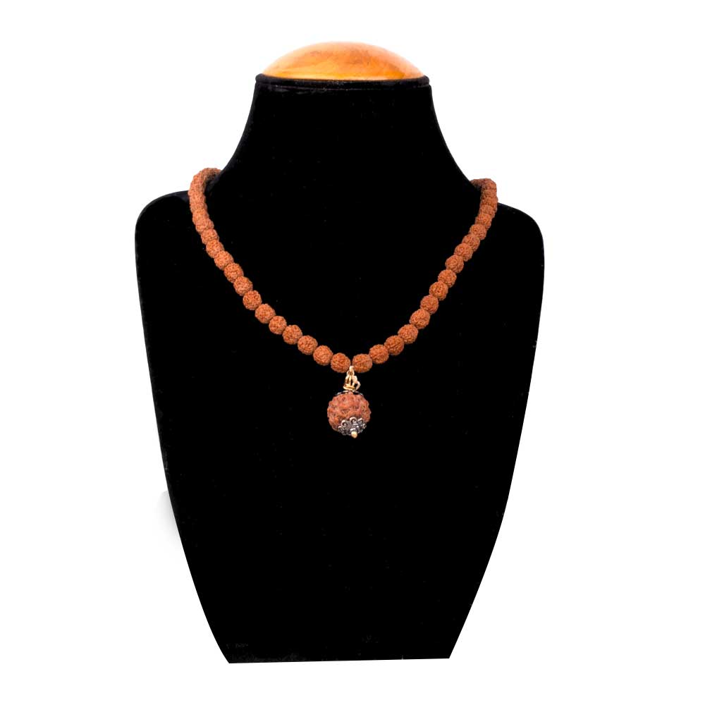 5 Mukhi Rudraksha Mala with Silver-Plated Capping Beads