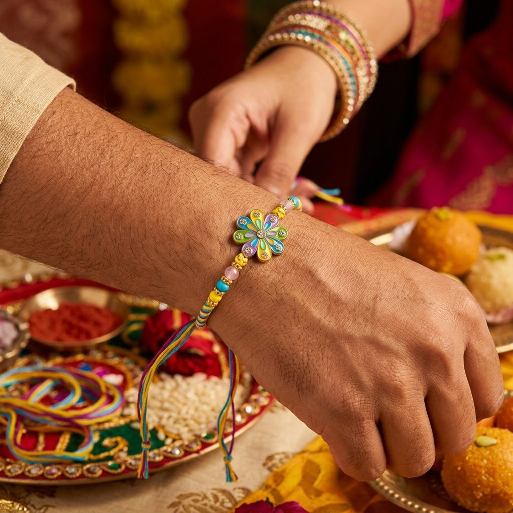 Pastel Wheel Medallion Daisy Designer Rakhi (Set of 2)