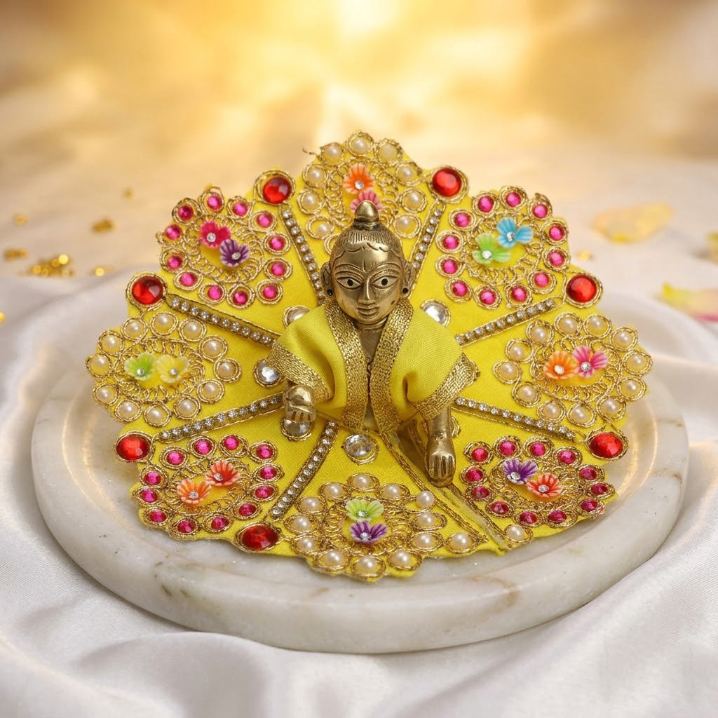 Size 2 3D Floral Accents & Pearl Work Laddu Gopal Dress