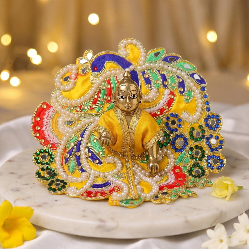 Size 0 to 4 Royal Heavy Peacock Embroidery Laddu Gopal Dress