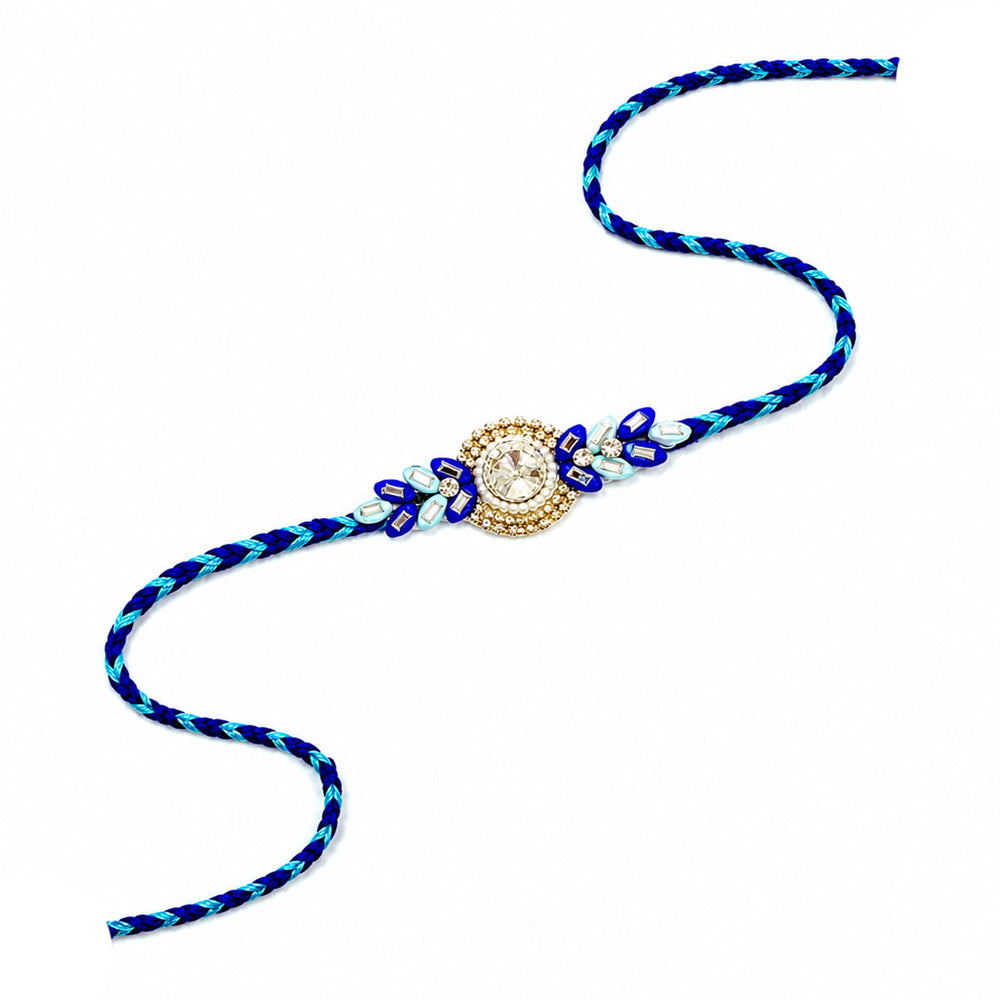 Premium Solitaire Gem and Leaf Embellished Designer Rakhi