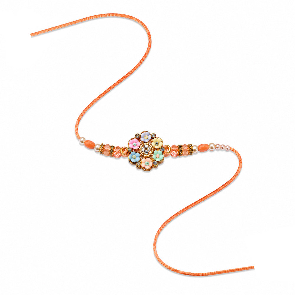 Handcrafted Multicolor Pastel Flower Bouquet Dial Rakhi