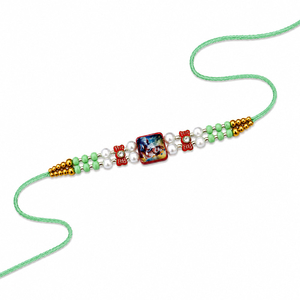 Traditional Bal Krishna Square Enamel Frame Kids Rakhi