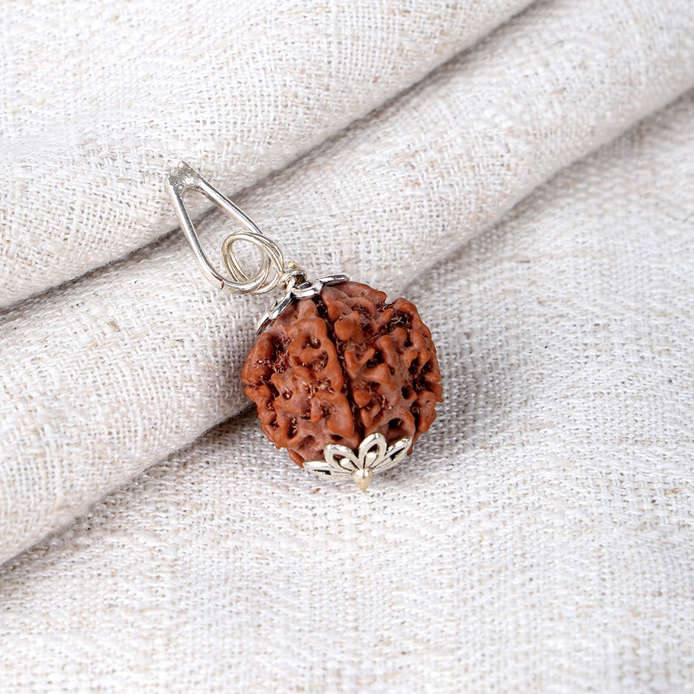 5 Mukhi Rudraksha Pendant with Designed Silver Cap and Hook for Spiritual Protection, Peace, and Positive Energy. India’s Largest Pooja Accessories Brand – www.satvikstore.in