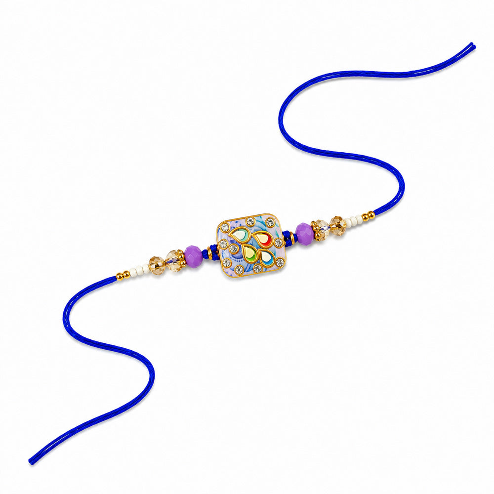 Elegant Pastel Blue and Lavender Square Enamel Dial Rakhi