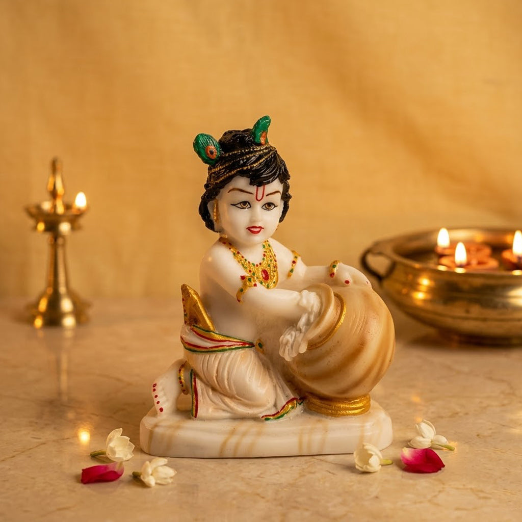 Premium Marble Dust Makhan Chor Laddu Gopal Statue