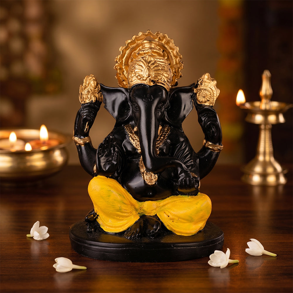 Premium Hand Painted Black & Gold Resin Ganesha Statue