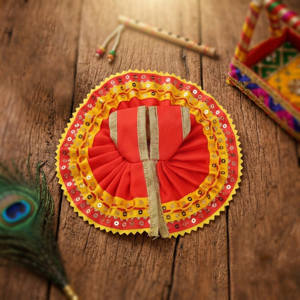 Size 1 & 2 Designer Red & Yellow Laddu Gopal Dress