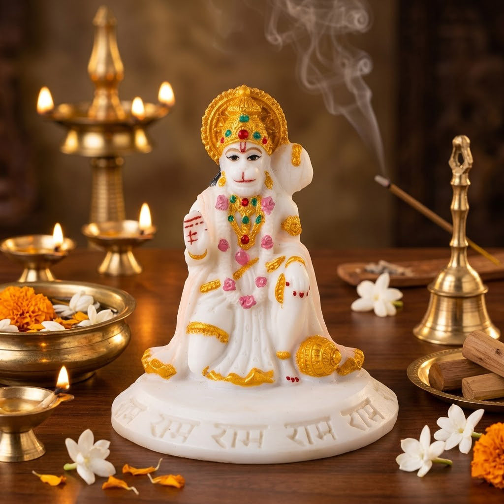Premium White Marble Dust Hanuman Ji Statue