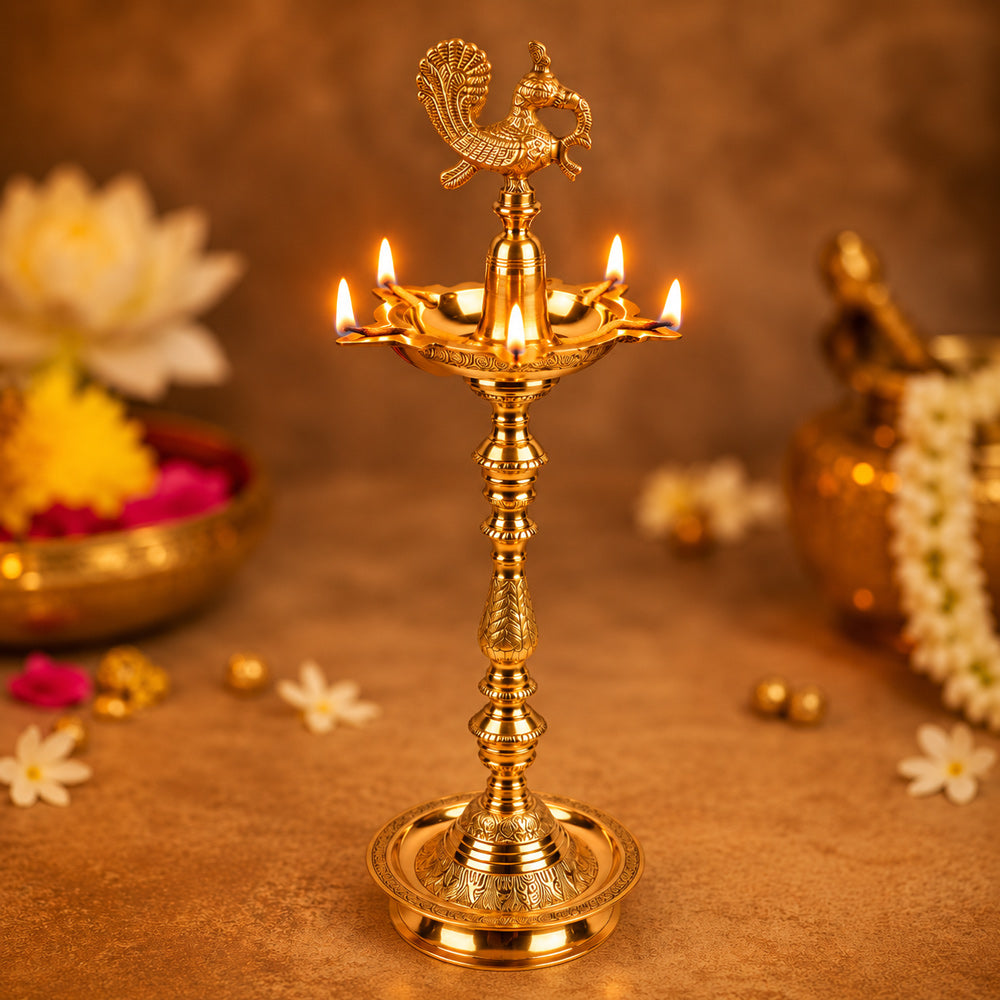 44 Inch Brass Kerala Peacock Samai Deepam Inauguration Lamp
