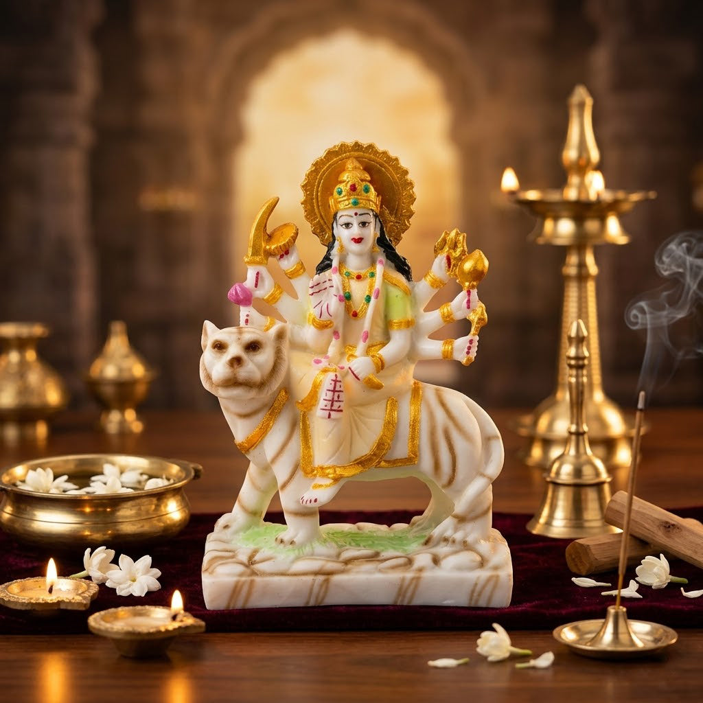 Beautifully White Marble Maa Durga Statue
