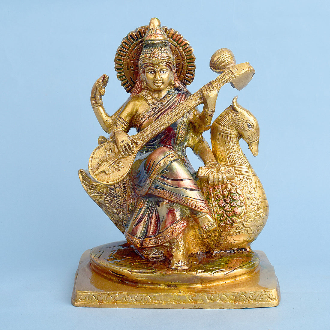 7.3 Inch Goddess Saraswati Mata Brass Idol