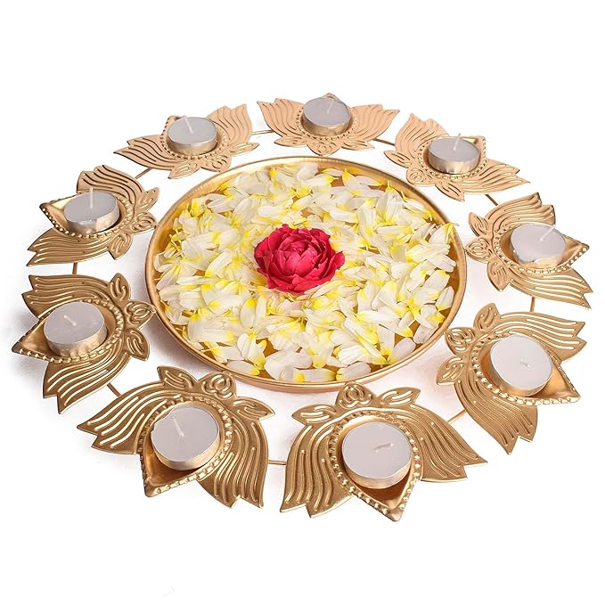Lotus Petals Shape Metal Urli With Tea Light