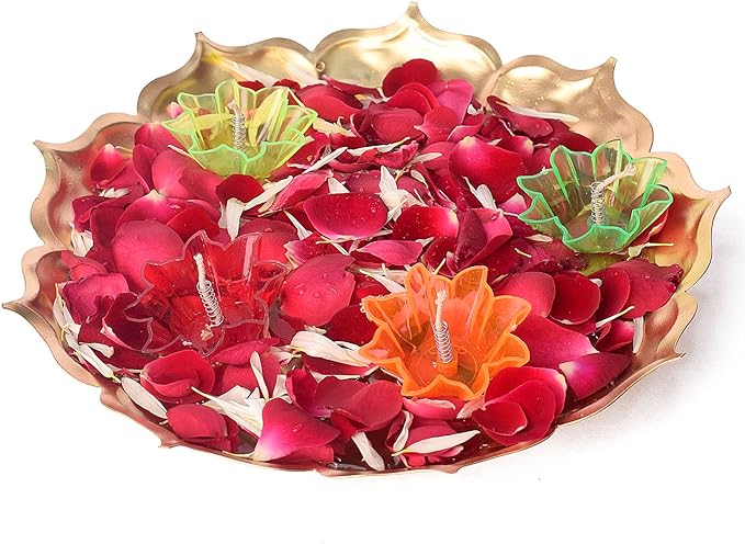 Metal Lotus Shape Urli for Decor With Floating Diya