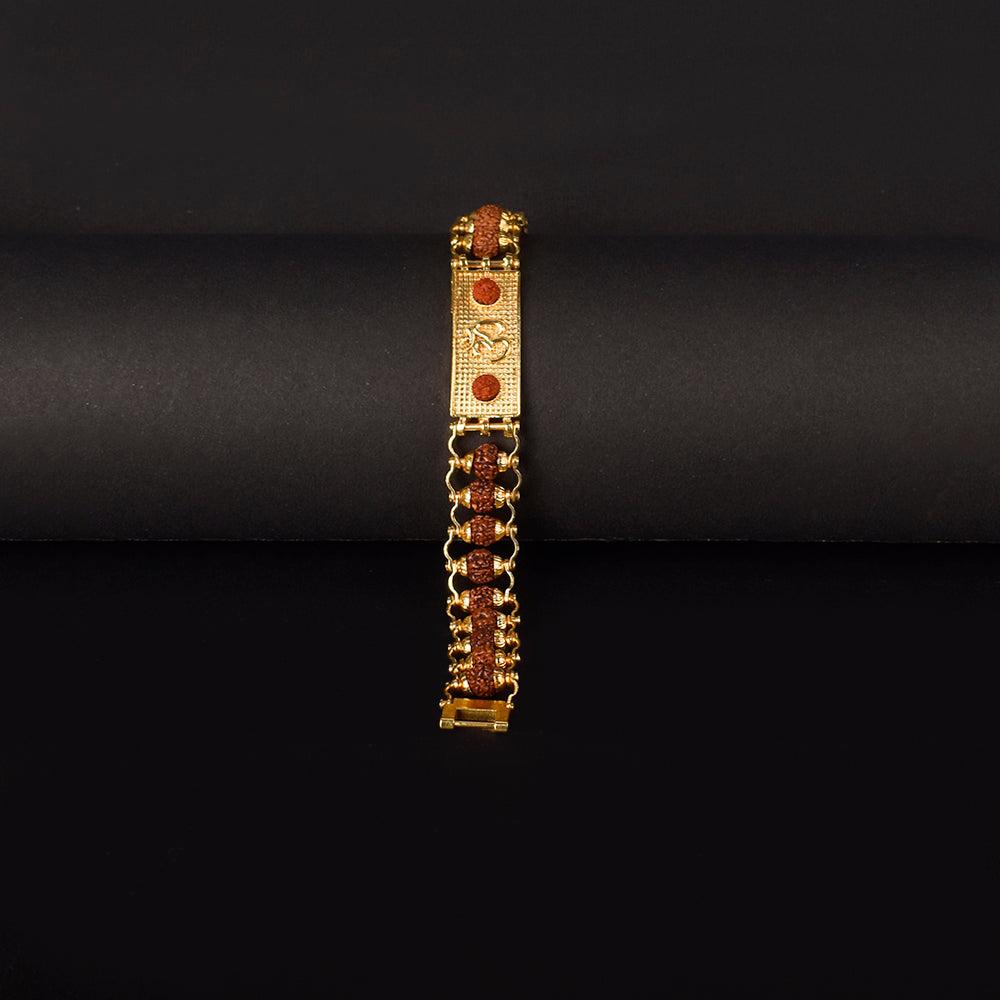 PVD Gold Platted Rudraksha Bracelet with Om