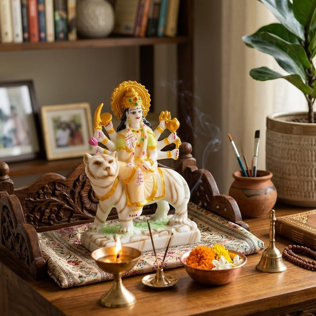Beautifully White Marble Maa Durga Statue