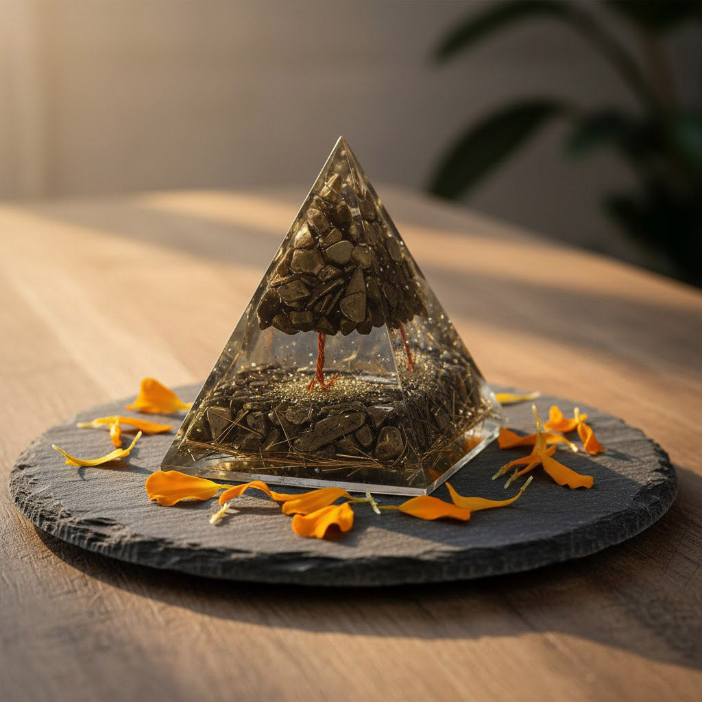 Pyrite Tree Pyramid & Golden Pyrite Tortoise Combo for Wealth & Prosperity