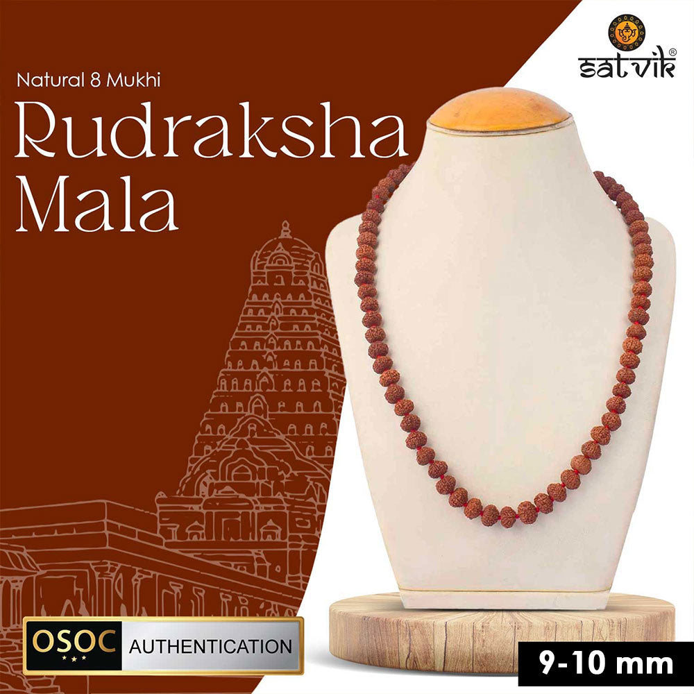 8 Mukhi Semi Pathriya Rudraksha Mala for wisdom, success and removal of obstacles. India’s Premium Rudraksha Jap Mala Store- www.satvikstore.in