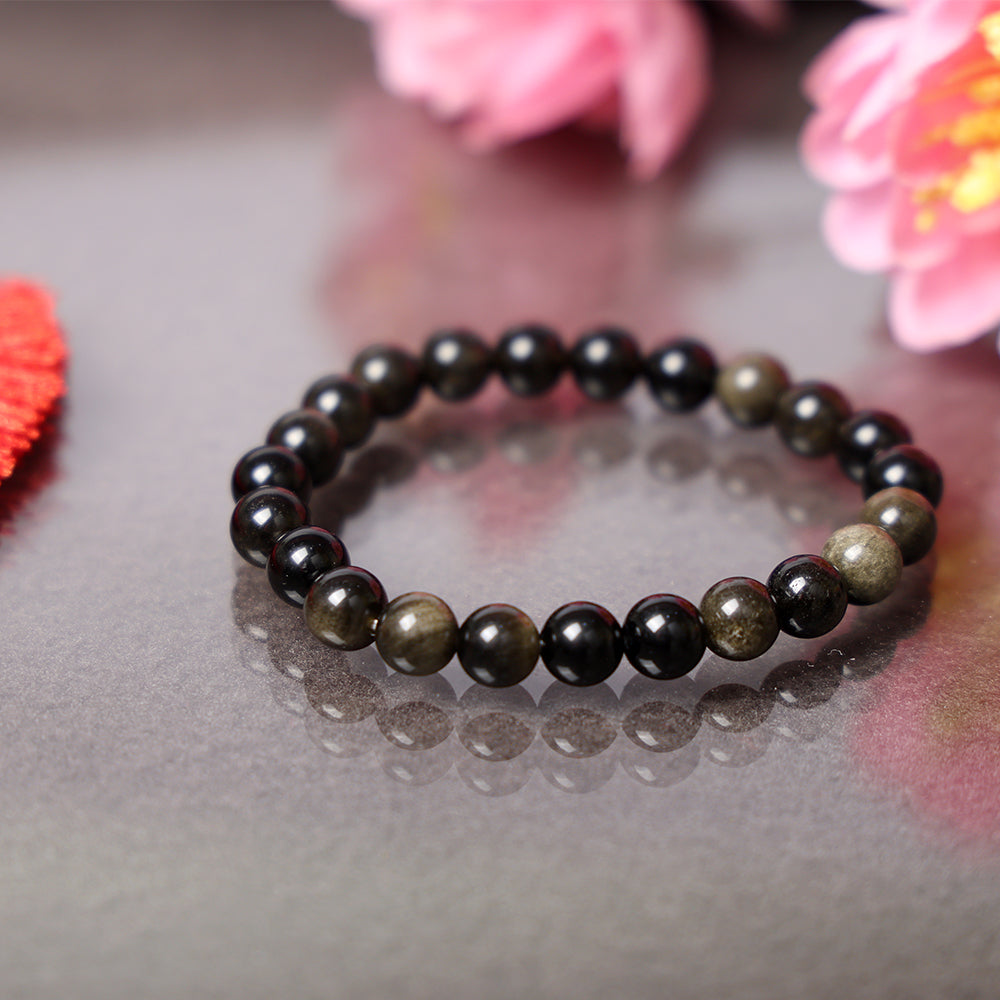 8mm authentic black obsidian healing bracelet for protection and grounding. India’s Largest Pooja Accessories Brand – www.satvikstore.in