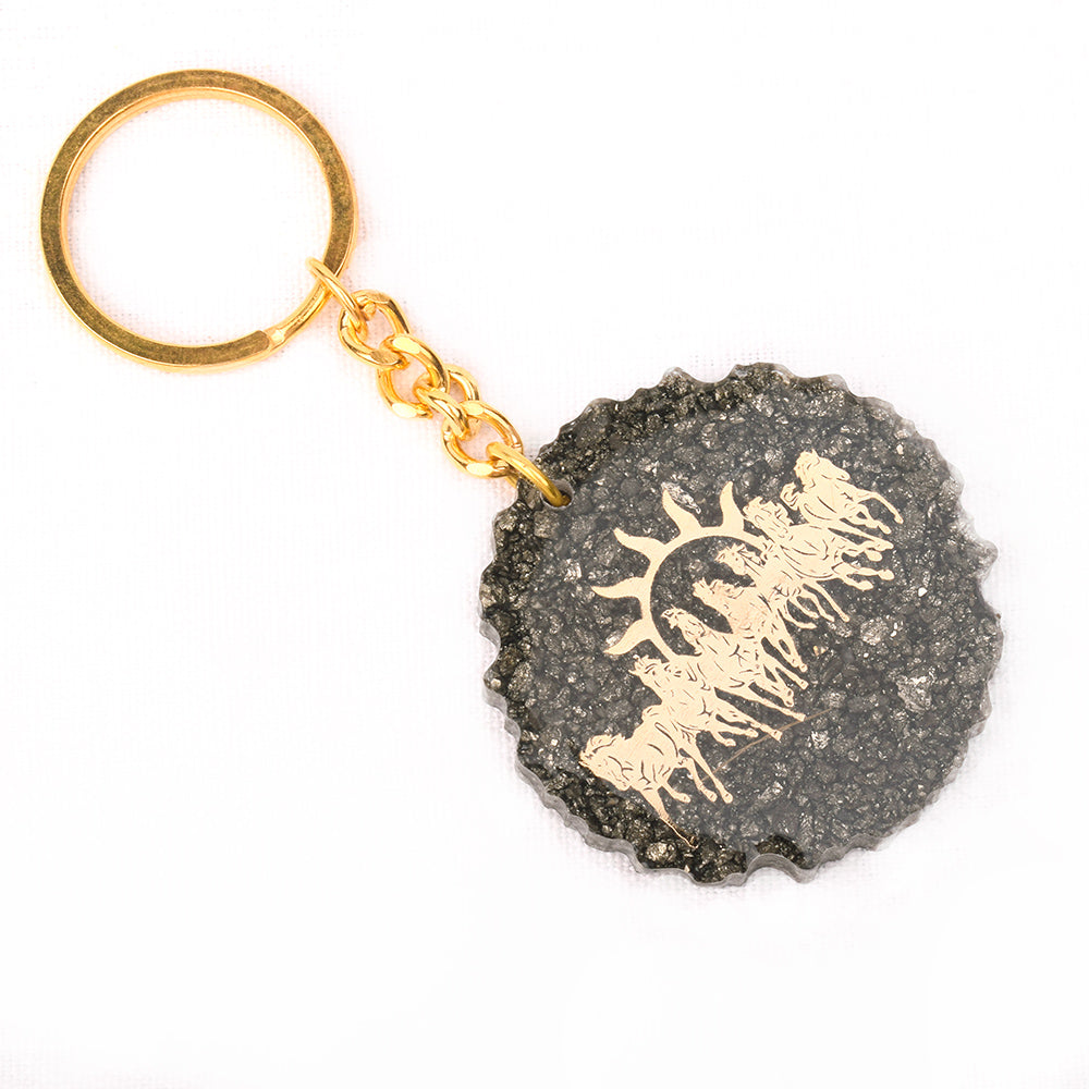 Pyrite 7 Horse Keyring Spiritual Prosperity & Positive Energy