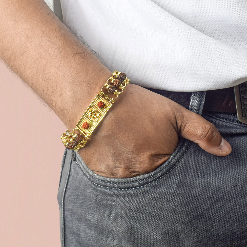 PVD Gold Platted Rudraksha Bracelet with Om