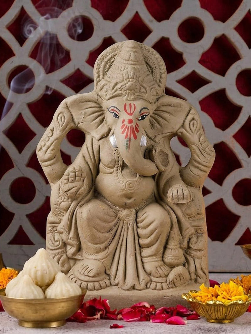 9 Inch Eco Friendly Ganesha Idol in Sitting Pose | India’s Largest Pooja Accessories Brand – www.satvikstore.in