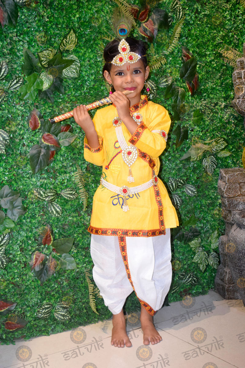 Krishana Outfit Yellow Kurta with White Dhoti for Janmasthmi