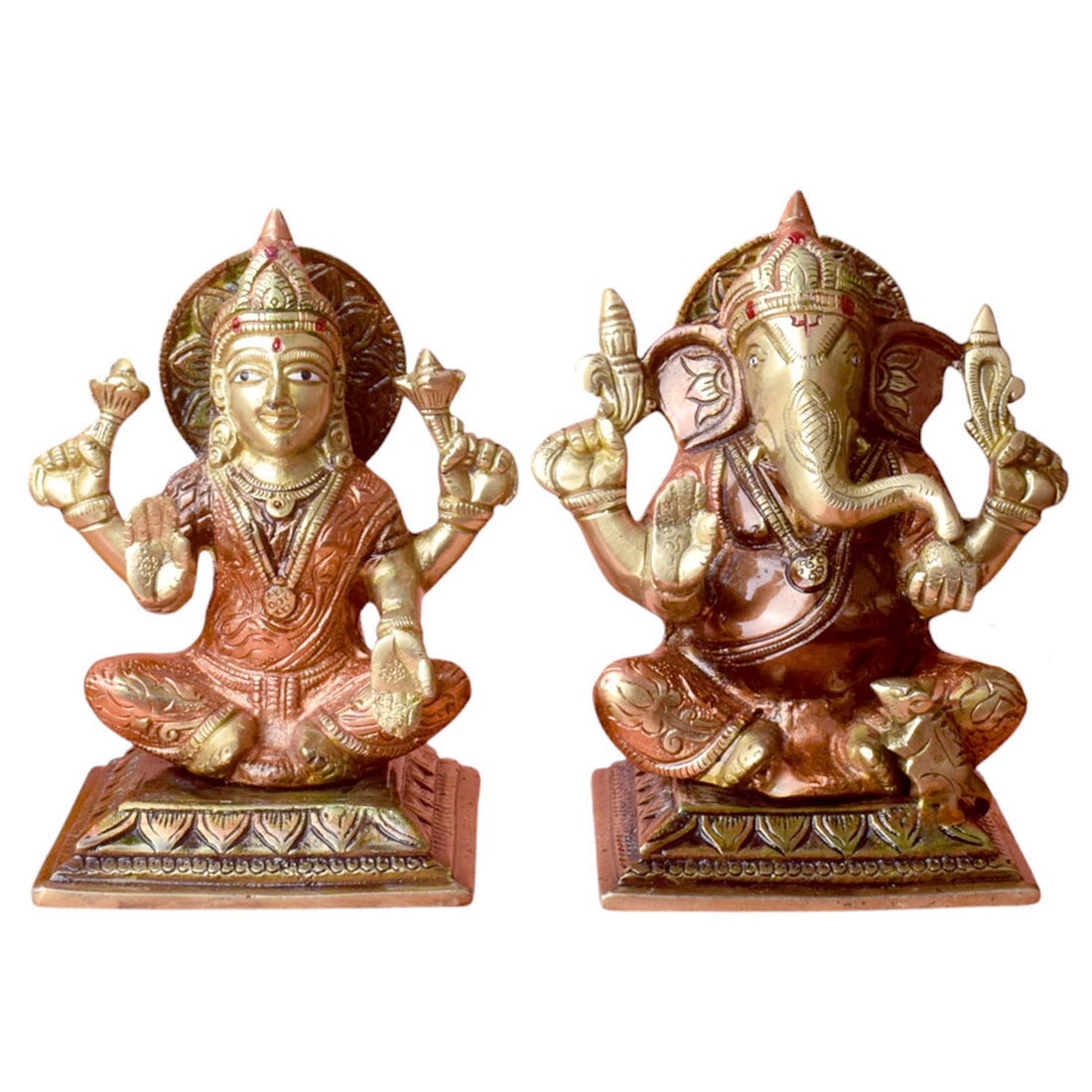 6.1 Inch Brass Lakshmi Ganesha Idol โ Divine Blessing