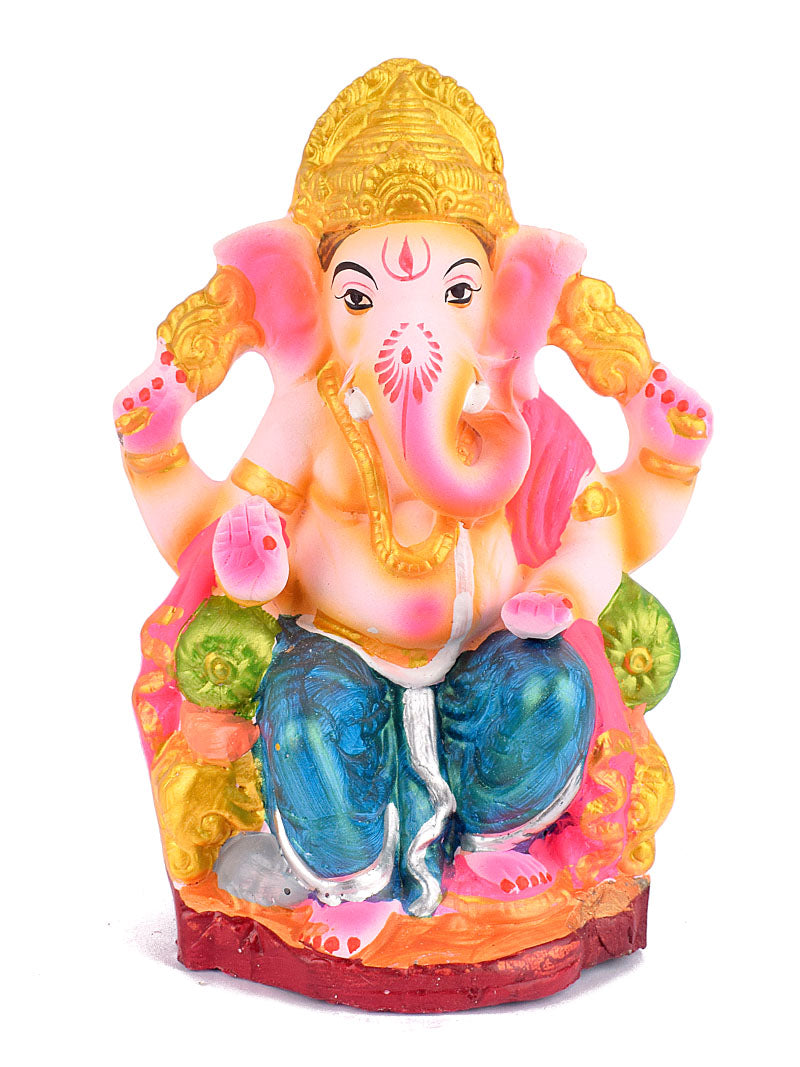 9.5 Inch Eco-Friendly Ganesh Ji Sitting on Shinghasan