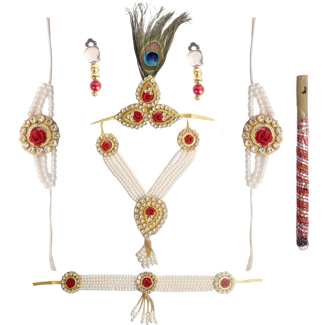 Cream Krishna Dress β Embroidered Dhoti Kurta with Red Border