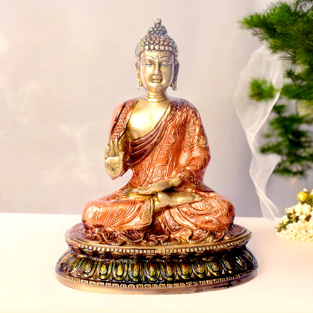 8.9 Inch Handcrafted Brass Buddha Statue for Spiritual Home Enhancement