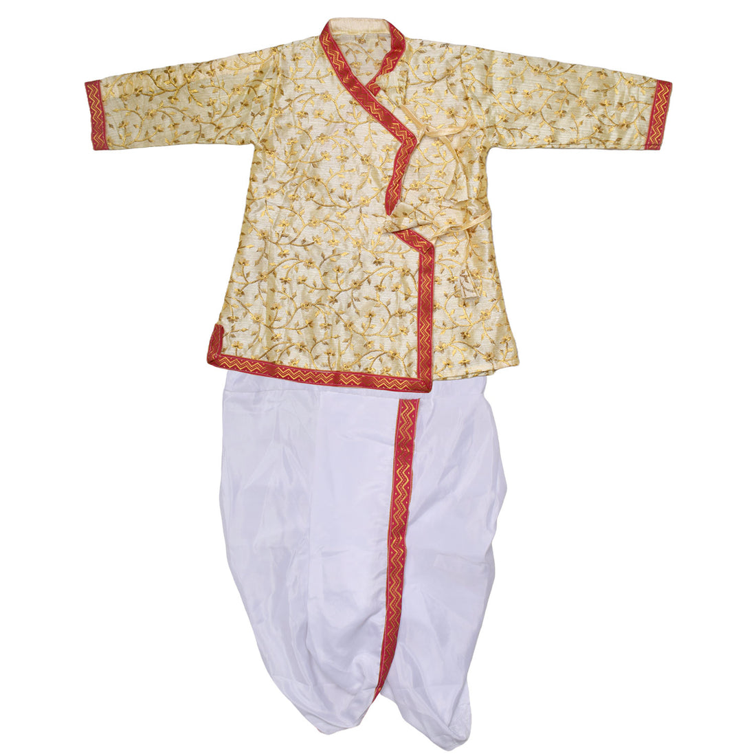 Cream Krishna Dress β Embroidered Dhoti Kurta with Red Border