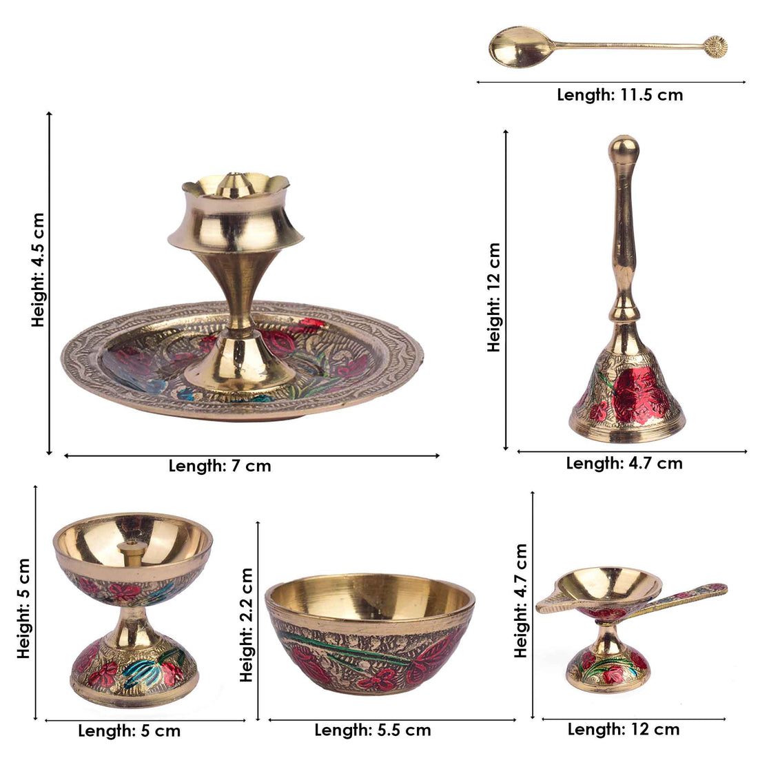 Ravishing 7 Pc Brass Puja Thali Set with Premium Velvet Box (8 Inch)