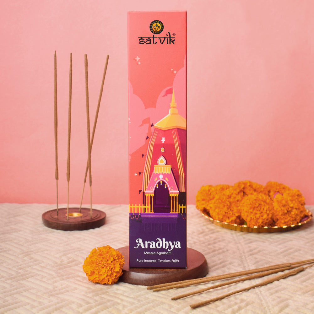 Aradhya Pure Masala Incense Sticks box for meditation, prayer, and relaxation. Indiaβs Largest Pooja Accessories Brand - www.satvikstore.in