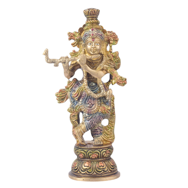 The 9.3 Inch Krishna Idol A Spiritual Icon of Joy and Devotion beautifully captures the essence of Lord Krishna’s divine playfulness and unwavering devotion. Crafted with intricate detail, this idol showcases Krishna in a serene and joyful pose, with his flute in hand, symbolizing the melody of love and spiritual bliss.