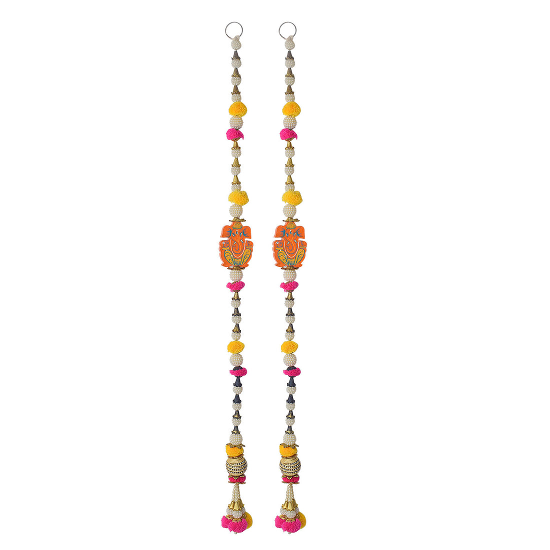 Vibrant Pom Pom Ganesha Latkan Pair β Traditional Door Hanging Set