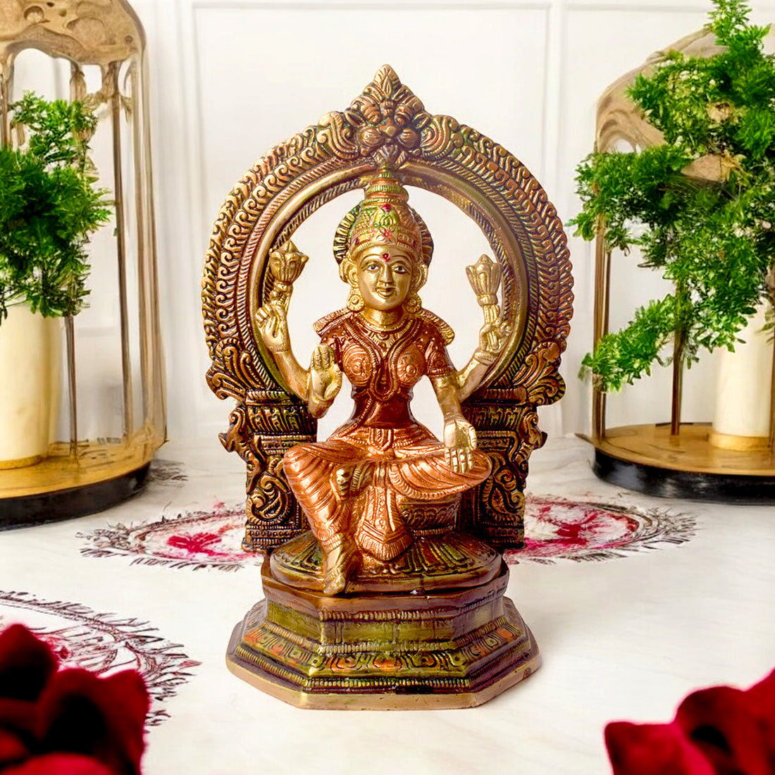 9.4 Inch Brass Lakshmi Ganesha Idol – Traditional Design