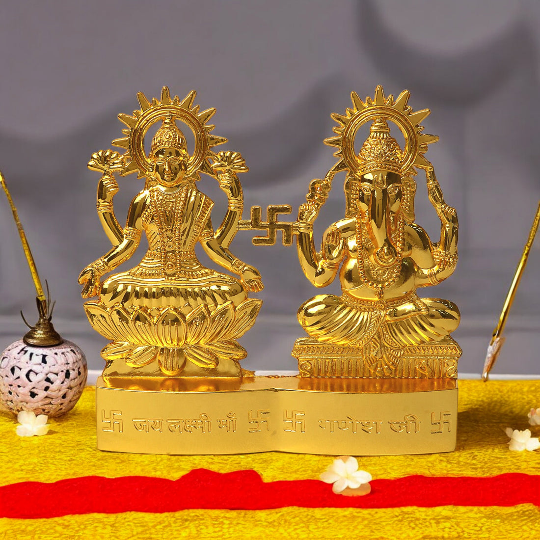 Golden Lakshmi Ganesha Brass Statue