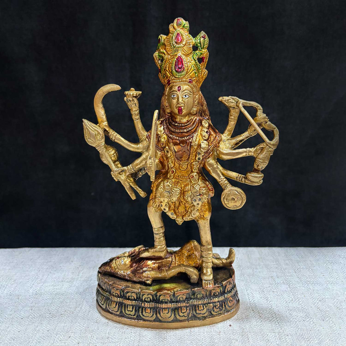 9 Inch Elegant Brass Kali Mata Statue – Majestic Idol of Goddess Kali Depicting Divine Power and Fierce Protection, Finely Crafted in Brass for Worship, Home Temple, or Spiritual Decor. No.1 Brass Idol Store www.satvikstore.in