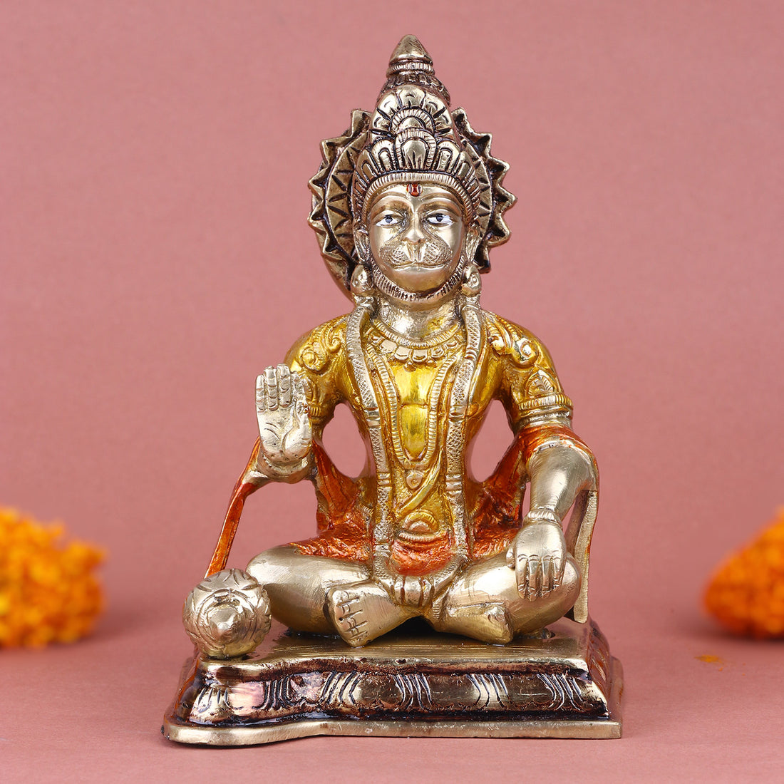 6.4 Inch Pleasant Brass Hanuman Idol – Finely Detailed Statue of Lord Hanuman in a Calm and Powerful Form, Symbolizing Devotion, Strength, and Spiritual Protection for Home or Mandir Decor. No.1 Brass Idol Store www.satvikstore.in