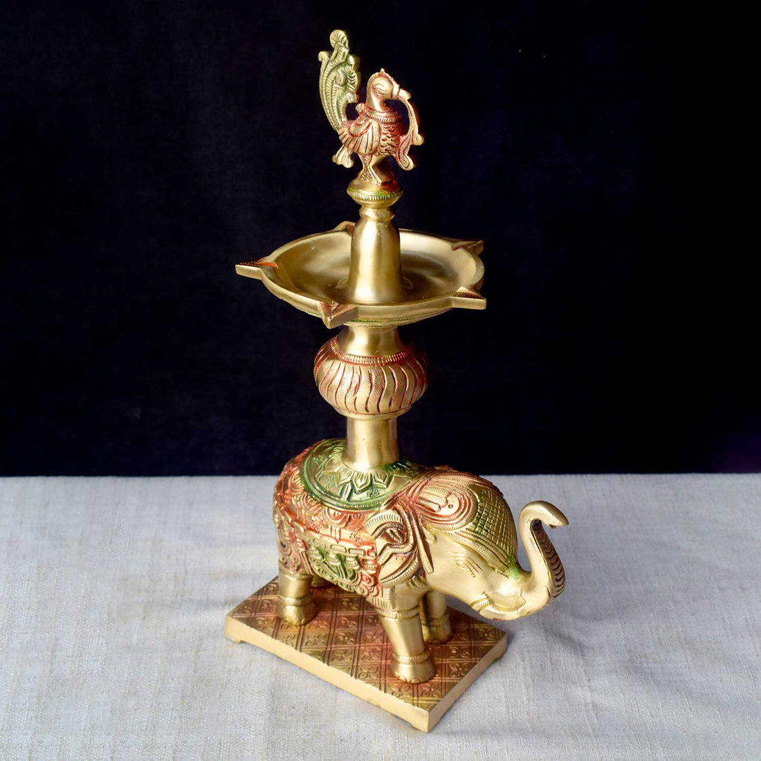 12.2 Inch Brass Elephant Diya Stand – Traditional Oil Lamp for Pooja, Home Temple Décor, and Auspicious Rituals. No.1 Brass Idol Store www.satvikstore.in