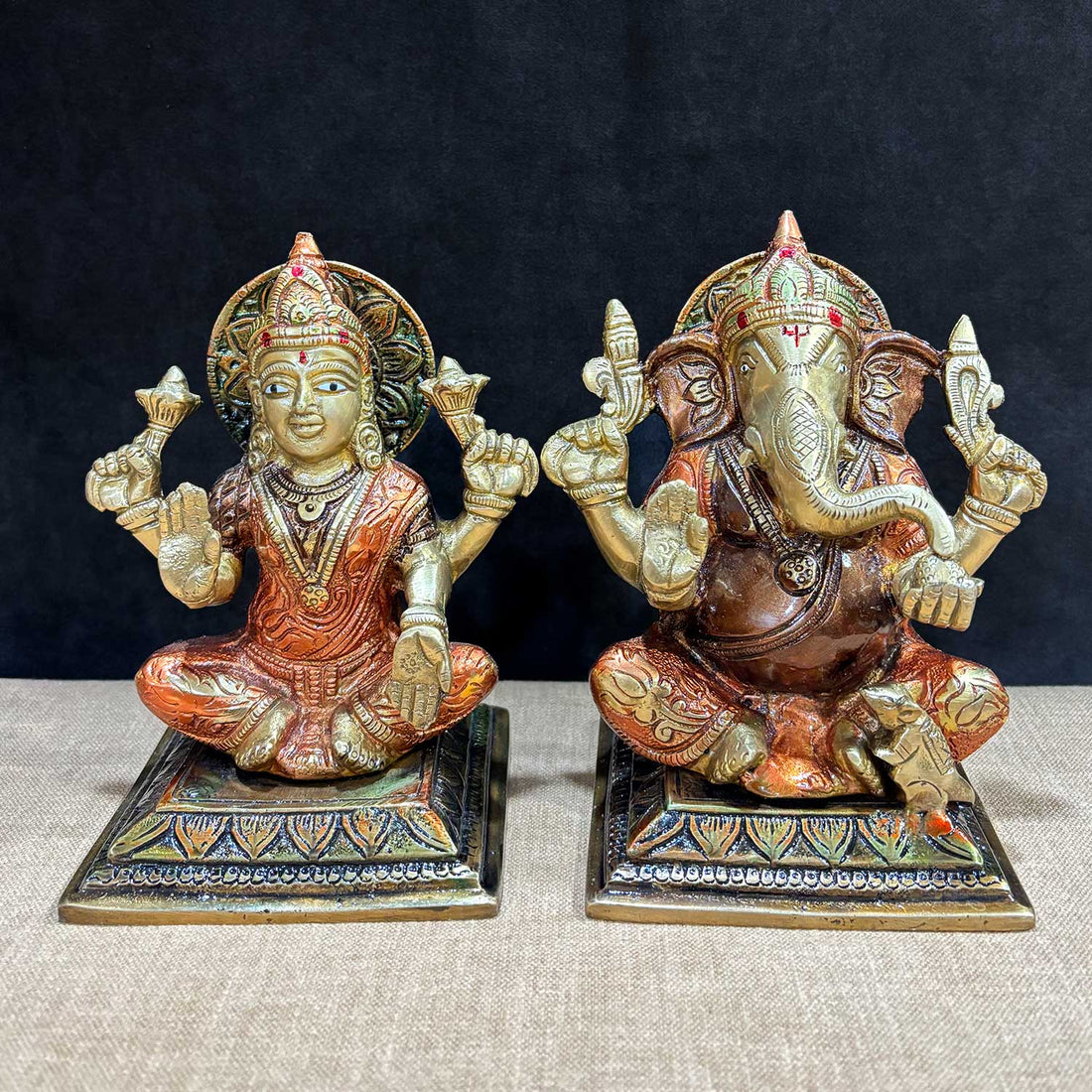 6.1 Inch Lakshmi Ganesha Idol, intricately crafted to depict Goddess Lakshmi and Lord Ganesha seated together, symbolizing divine blessings, wealth, and wisdomโideal for Diwali and home puja dรฉcor. No.1 Brass Idol Store www.satvikstore.in