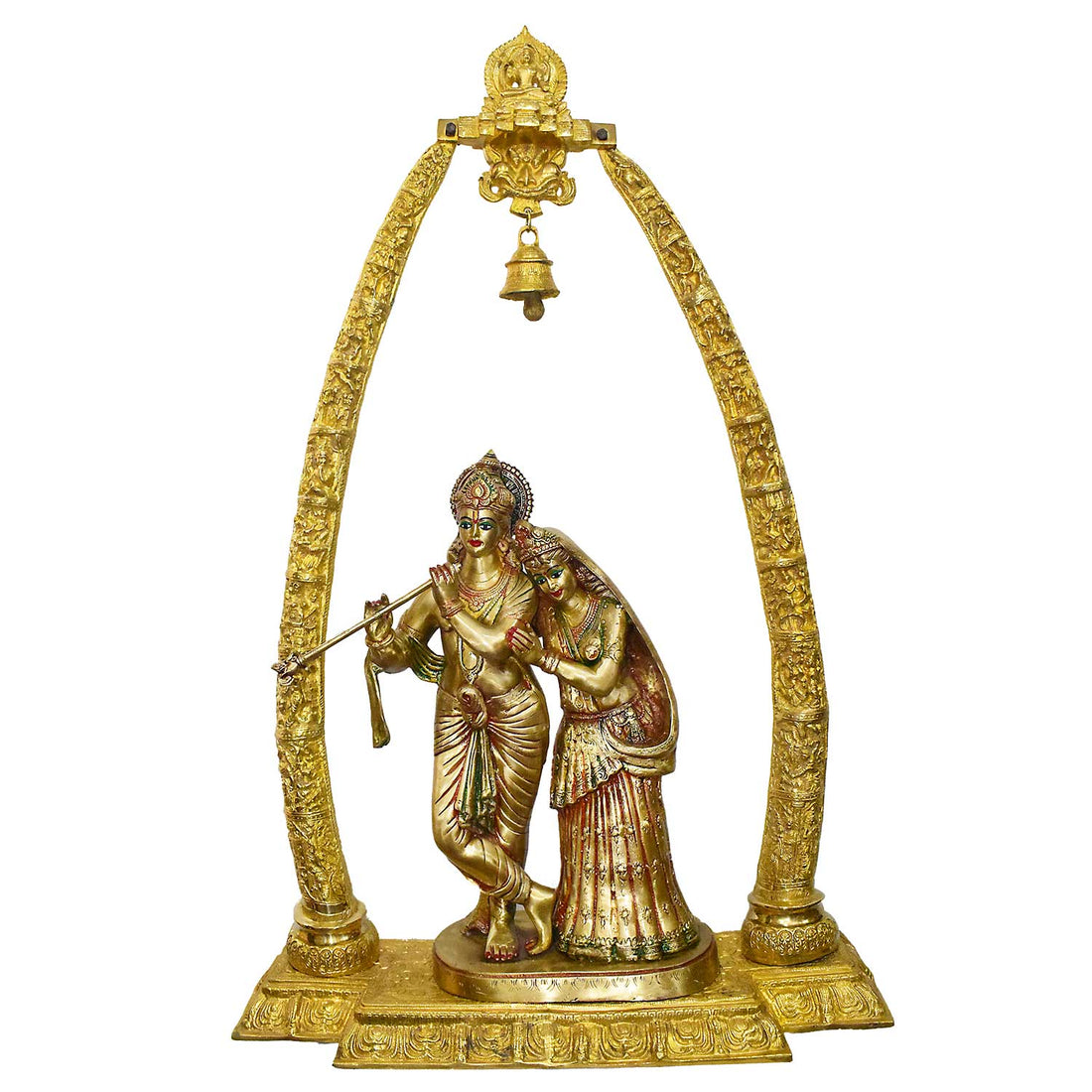 Handcrafted Brass Radha Krishna Idol with Bell Arch | Glossy Finish Divine Decor | Premium Radha Krishna Murti in High-Quality Brass | Length 73 cm, Height 113 cm | Best for VIP Gift, Big Premium Gift & Temple Installations | Ideal for Home Mandir, Wedding Gifting & Festive Decoration | India's Largest Puja Accessories Brand - Satvik No. 1 Brass Idol Collection