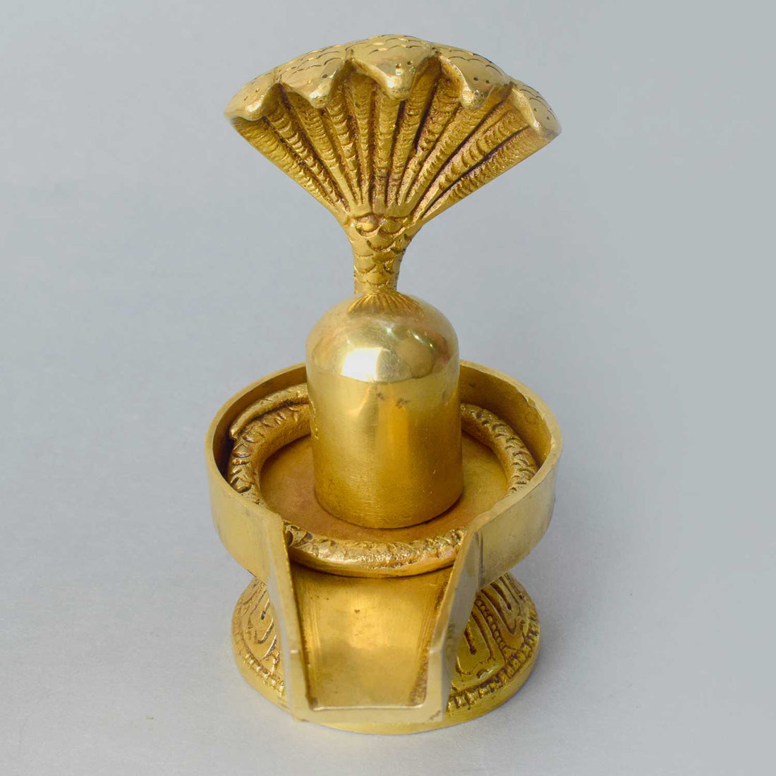 4.7 Inch Handcrafted Brass Shivling with Sheshnag