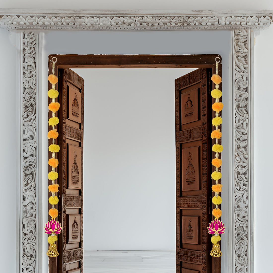 Marigold Lotus Hanging with Golden Bells – Ethnic Festival Decor