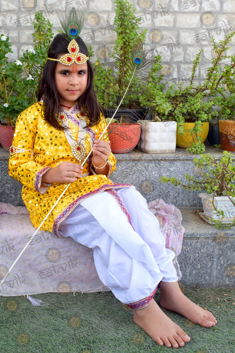 Yellow Krishna Dress β Sequin Embellished Outfit with Silver Border