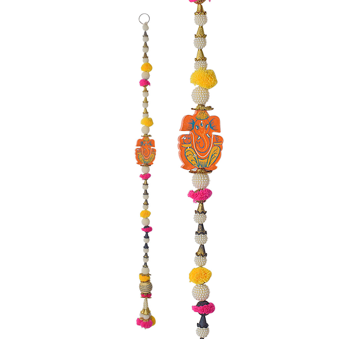 Vibrant Pom Pom Ganesha Latkan Pair β Traditional Door Hanging Set