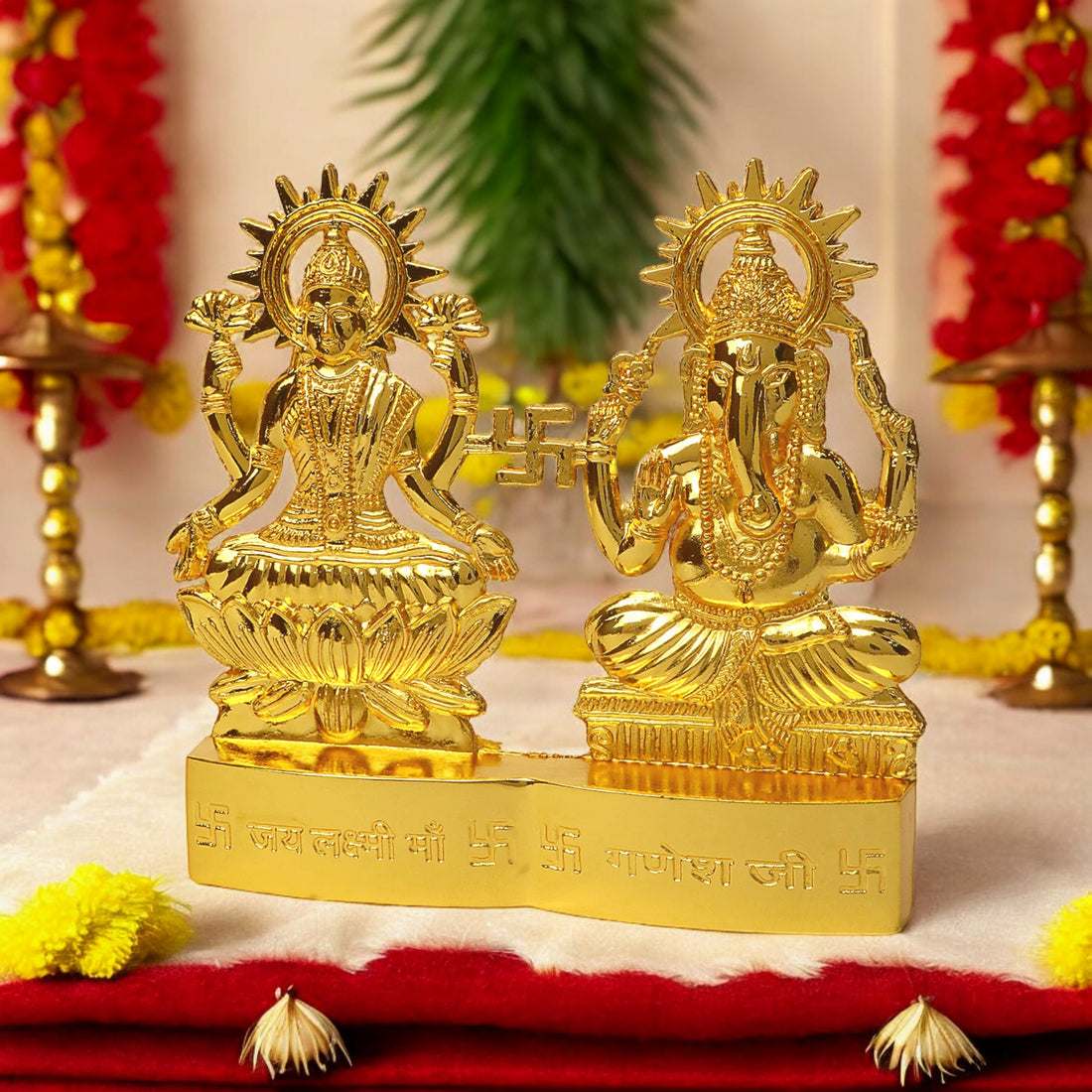 Golden Lakshmi Ganesha Brass Statue